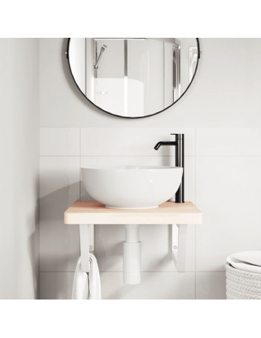 Ripiano a Parete per Lavabo in Acciaio e Massello di Faggio