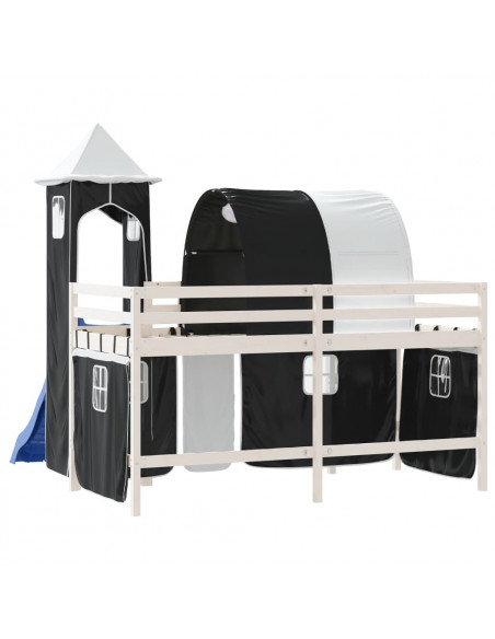 Letto a Soppalco con Torre Bambini Bianco e Nero 80x200cm Pino