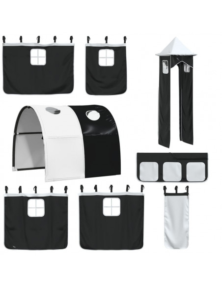 Letto a Soppalco con Torre Bambini Bianco e Nero 80x200cm Pino
