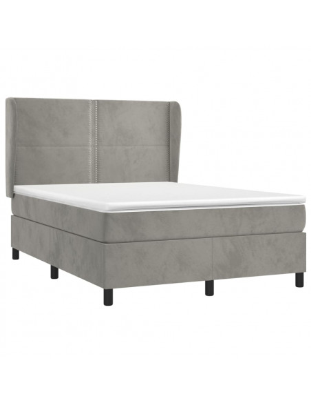 Giroletto a Molle con Materasso Grigio Chiaro 140x190cm Velluto