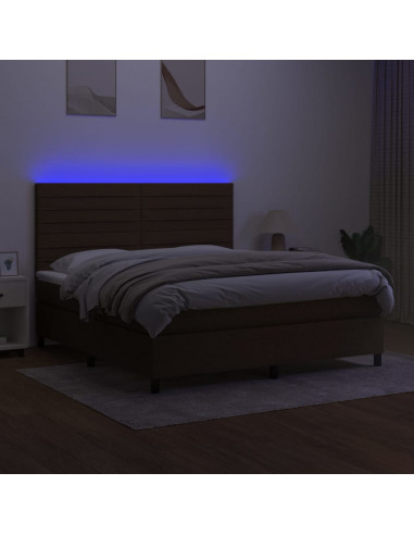 Letto a Molle Materasso e LED MarroneScuro 180x200cm in Tessuto
