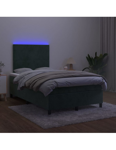 Letto a Molle con Materasso e LED Verde Scuro 120x200cm Velluto