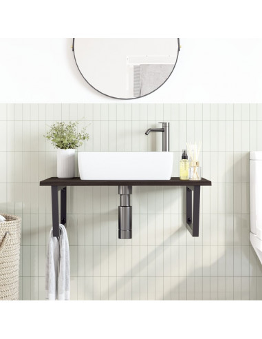 Ripiano a Parete per Lavabo in Acciaio e Massello di Rovere