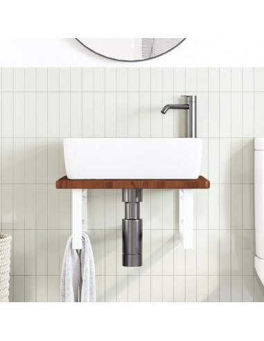 Ripiano a Parete per Lavabo in Acciaio e Massello di Rovere