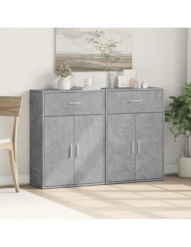 Credenze 2 pz Grigio Cemento 60x30x84 cm in Legno Multistrato
