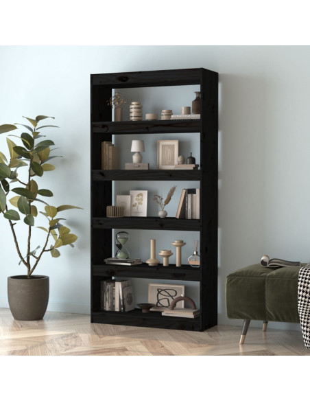 Libreria/Divisorio Nero 80x30x167,4 cm Legno Massello di Pino