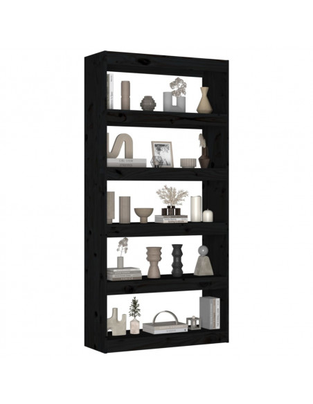 Libreria/Divisorio Nero 80x30x167,4 cm Legno Massello di Pino