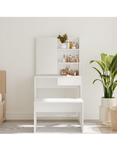 Toeletta con Specchio Bianco lucido 74,5x40x141 cm