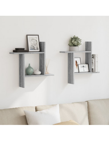 Mensole a Parete 2pz Grigio Sonoma 50x12x50 cm in Truciolato