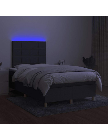 Letto a Molle Materasso e LED Grigio Scuro 120x190cm in Tessuto