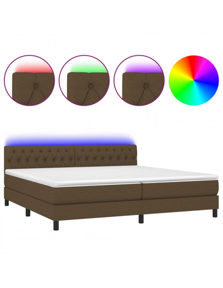 Letto a Molle Materasso e LED Marronescuro 200x200cm in Tessuto