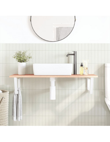 Ripiano a Parete per Lavabo in Acciaio e Massello di Rovere