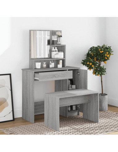 Toeletta con Specchio Grigio Sonoma 86,5x35x136 cm