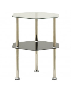 Tavolino 2 Livelli Trasparente Nero 38x38x50 cm Vetro Temperato 2