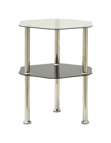 Tavolino 2 Livelli Trasparente Nero 38x38x50 cm Vetro Temperato