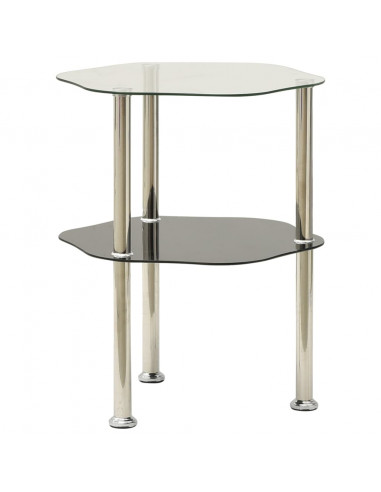 Tavolino 2 Livelli Trasparente Nero 38x38x50 cm Vetro Temperato