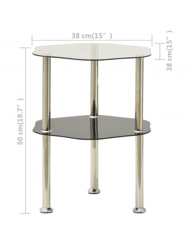 Tavolino 2 Livelli Trasparente Nero 38x38x50 cm Vetro Temperato