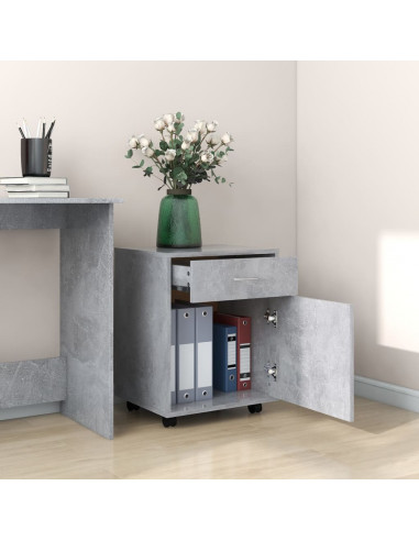 Mobiletto con Ruote Grigio Cemento 45x38x54cm Legno Multistrato