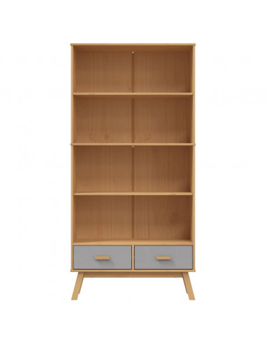 Libreria 4 Ripiani OLDEN Grigia e Marrone Legno Massello Pino