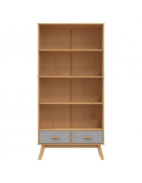 Libreria 4 Ripiani OLDEN Grigia e Marrone Legno Massello Pino