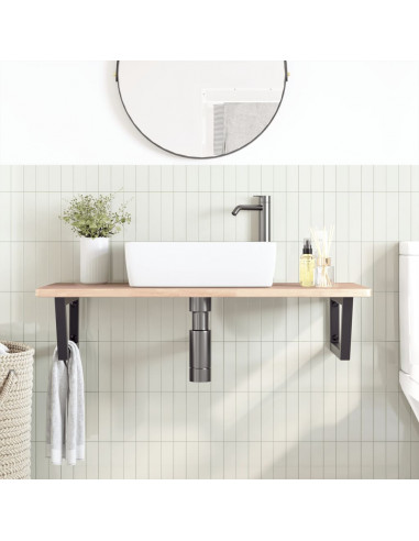 Ripiano a Parete per Lavabo in Acciaio e Massello di Rovere