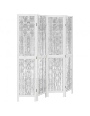 Divisorio Ambienti 4Pannelli Bianco Legno Massello di Paulownia