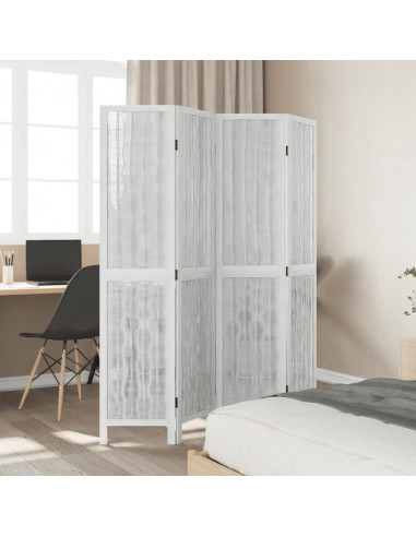 Divisorio Ambienti 4Pannelli Bianco Legno Massello di Paulownia
