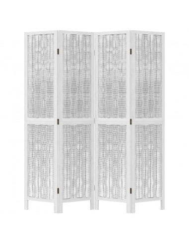 Divisorio Ambienti 4Pannelli Bianco Legno Massello di Paulownia