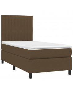 Letto a Molle Materasso e LED Marrone Scuro 100x200 cm Tessuto 2
