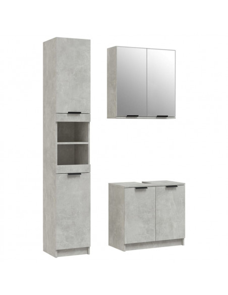 Set di Mobili da Bagno 3 pz Grigio Cemento in Legno Multistrato