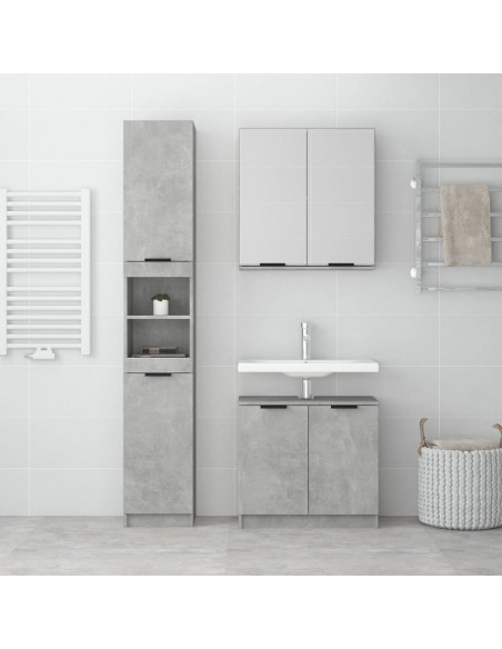 Set di Mobili da Bagno 3 pz Grigio Cemento in Legno Multistrato