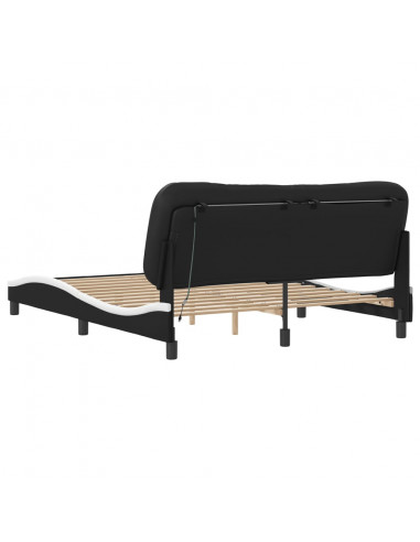 Giroletto con Luce LED Nero e Bianco 160x200 cm in Similpelle