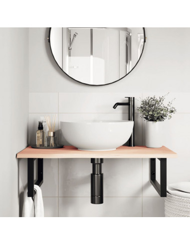 Ripiano a Parete per Lavabo in Acciaio e Massello di Rovere