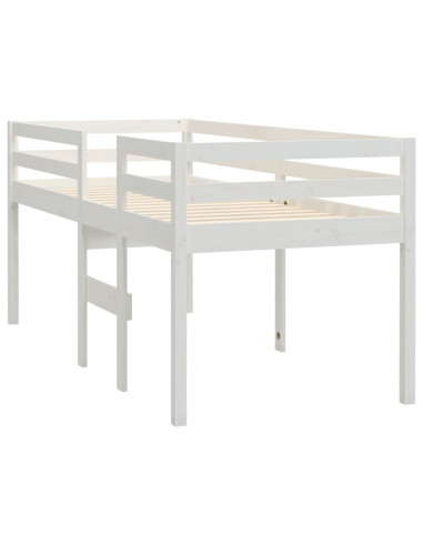 Letto a Soppalco Bianco 90x190 cm in Legno Massello di Pino