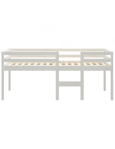 Letto a Soppalco Bianco 90x190 cm in Legno Massello di Pino