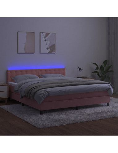 Letto a Molle con Materasso e LED Rosa 180x200 cm in Velluto