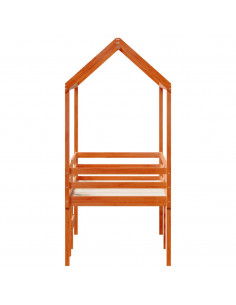 Letto a Soppalco con Tetto Cera 90x190cm Legno Massello di Pino 2