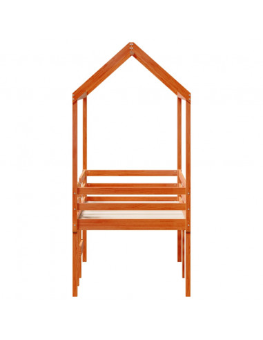 Letto a Soppalco con Tetto Cera 90x190cm Legno Massello di Pino