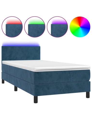 Letto a Molle con Materasso e LED Blu Scuro 100x200 cm