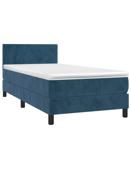 Letto a Molle con Materasso e LED Blu Scuro 100x200 cm