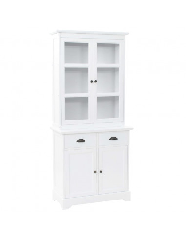 Credenza con Alzata 4 Ante in MDF e Legno di Pino 80x40x180 cm