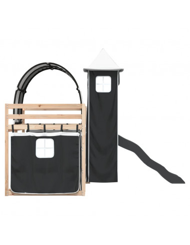 Letto a Castello con Scivolo e Tende Bianco e Nero 80x200 cm