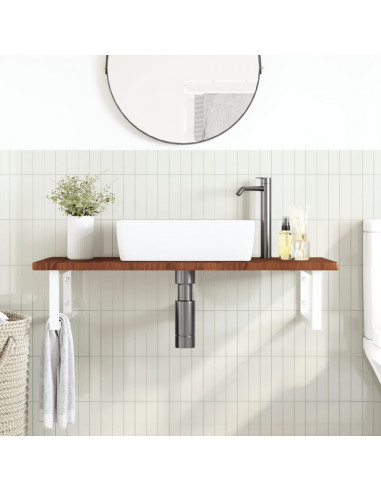 Ripiano a Parete per Lavabo in Acciaio e Massello di Rovere