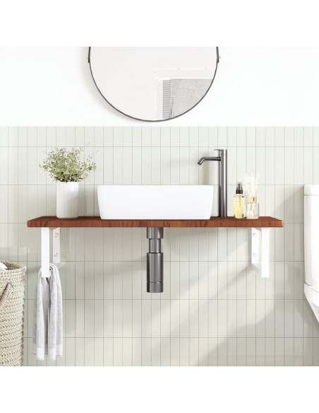 Ripiano a Parete per Lavabo in Acciaio e Massello di Rovere