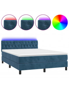 Letto a Molle con Materasso e LED Blu Scuro 140x190 cm 2