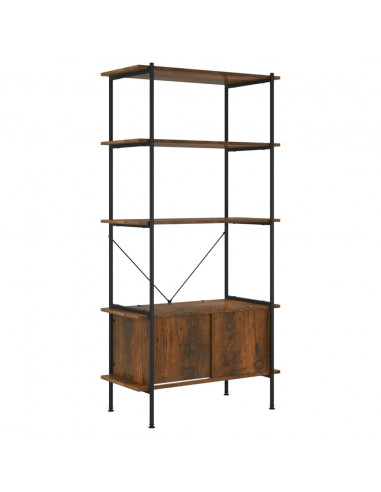 Scaffalatura 5 Livelli con Mobile 80x40x163 cm Acciaio e Legno