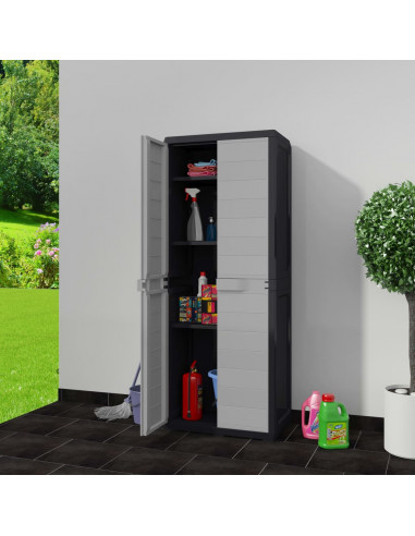 Armadietto da Giardino a 3 Ripiani Nero e Grigio
