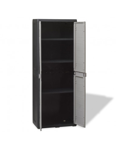 Armadietto da Giardino a 3 Ripiani Nero e Grigio