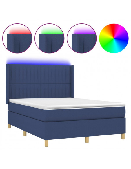 Letto a Molle con Materasso e LED Blu 140x200 cm in Tessuto