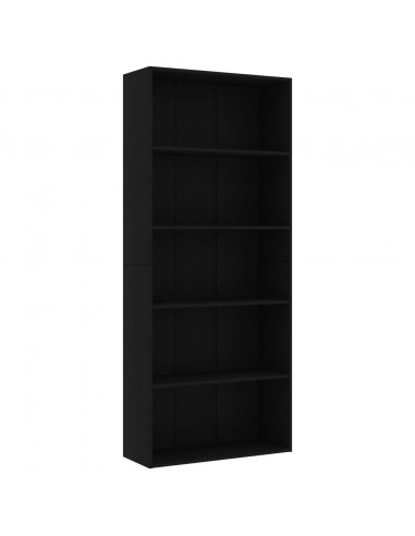 Libreria a 5 Ripiani Nera 80x30x189 cm in Legno Multistrato